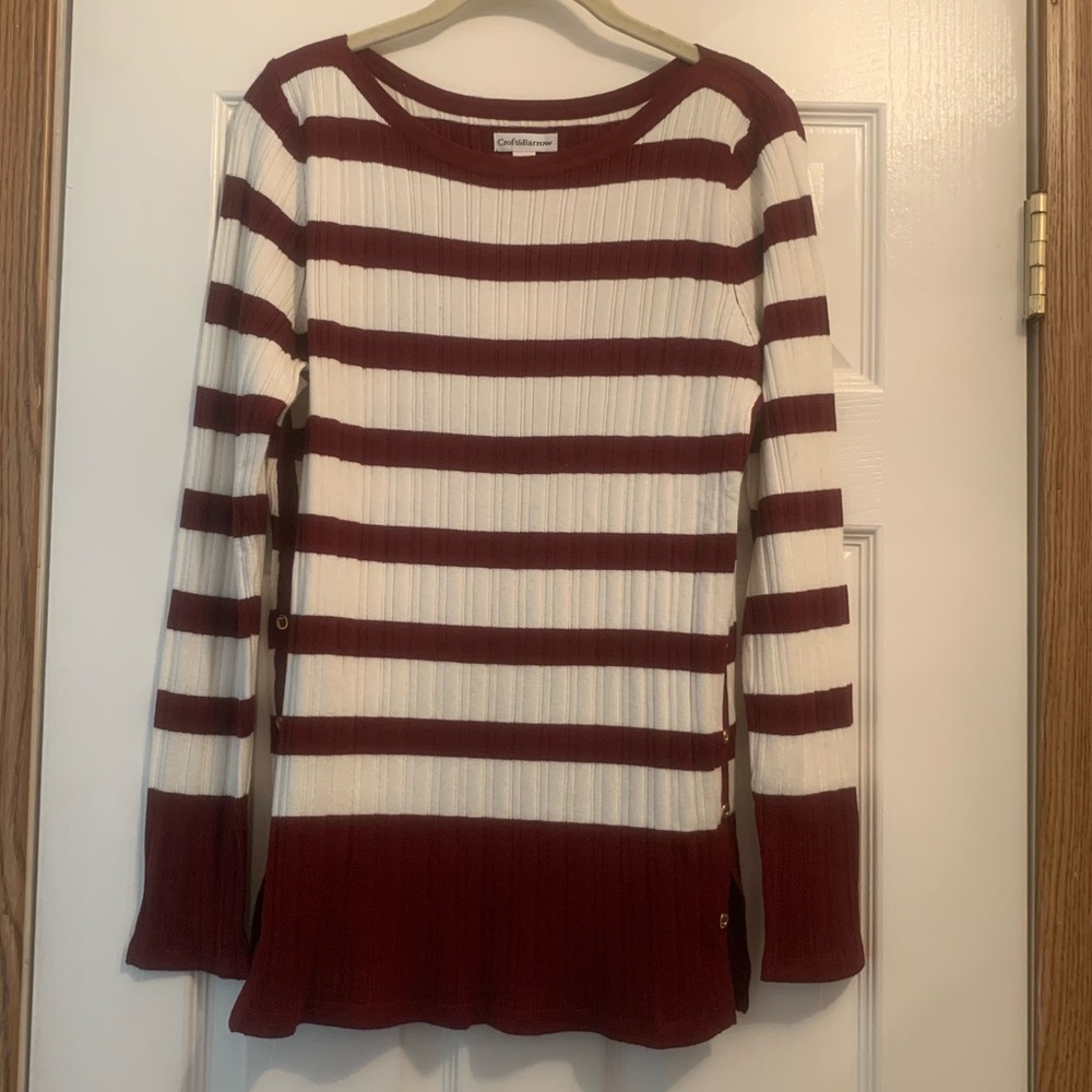Croft & Barrow purple and white long sleeve striped sweater